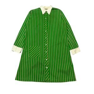 Vintage 60s Mod Stripe Button Down Shirt Dress Women's 20.5x34.5 Green Twee